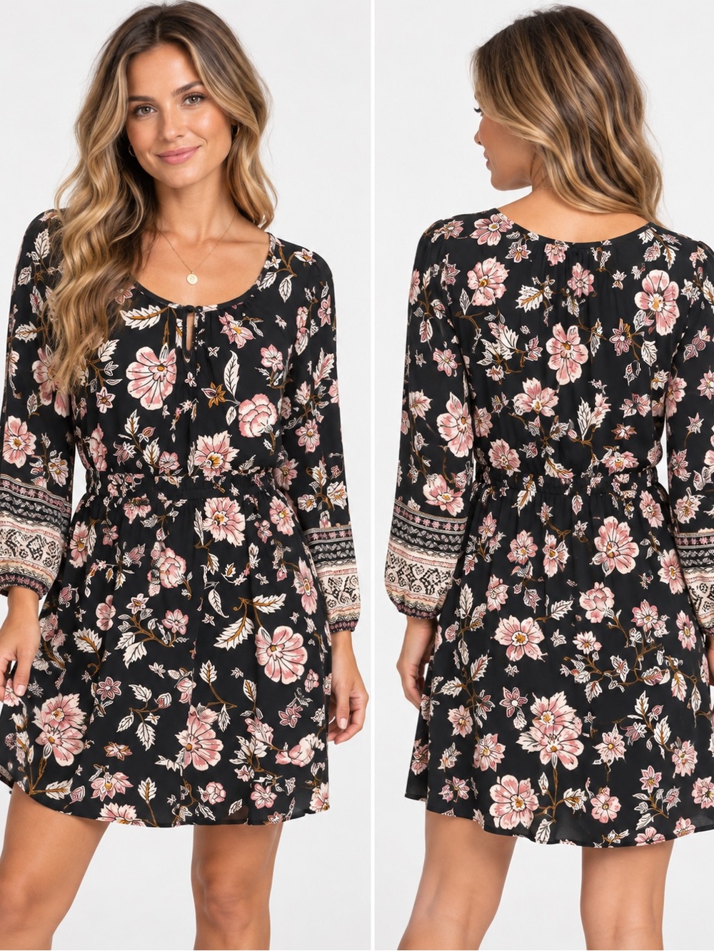 Old Navy Black Mini Dress with Pink Floral Print